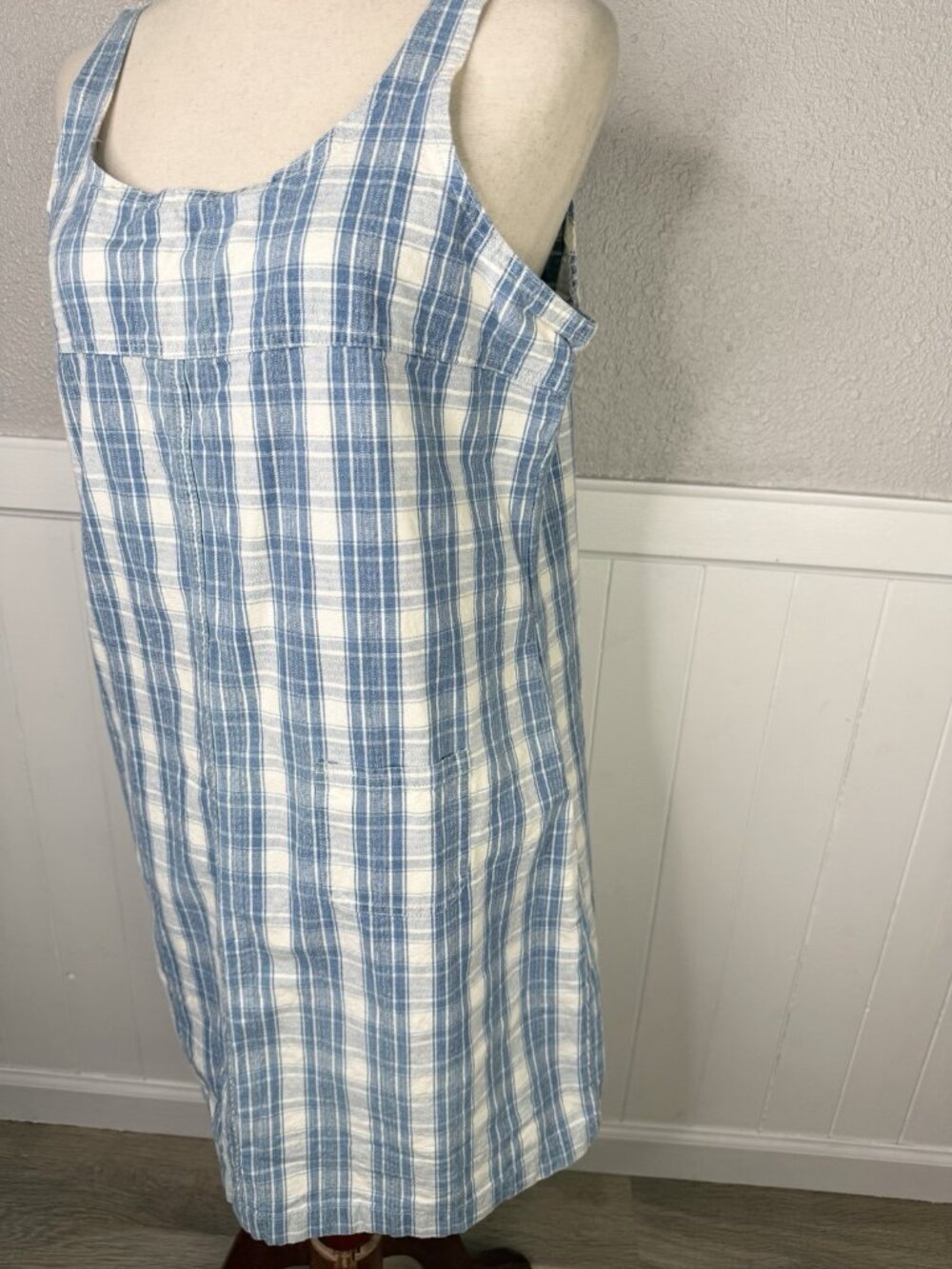 Vintage Plaid Jumper Dress Sz. L Blue Check Jumoef Dress - Picture 3 of 12